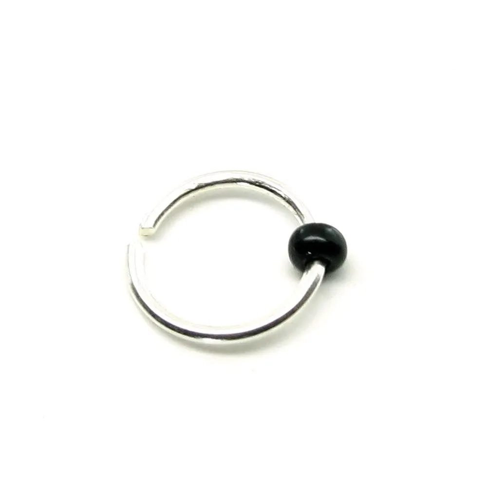 Sterling Silver septum Nose Rings (Nath) with Black Bead