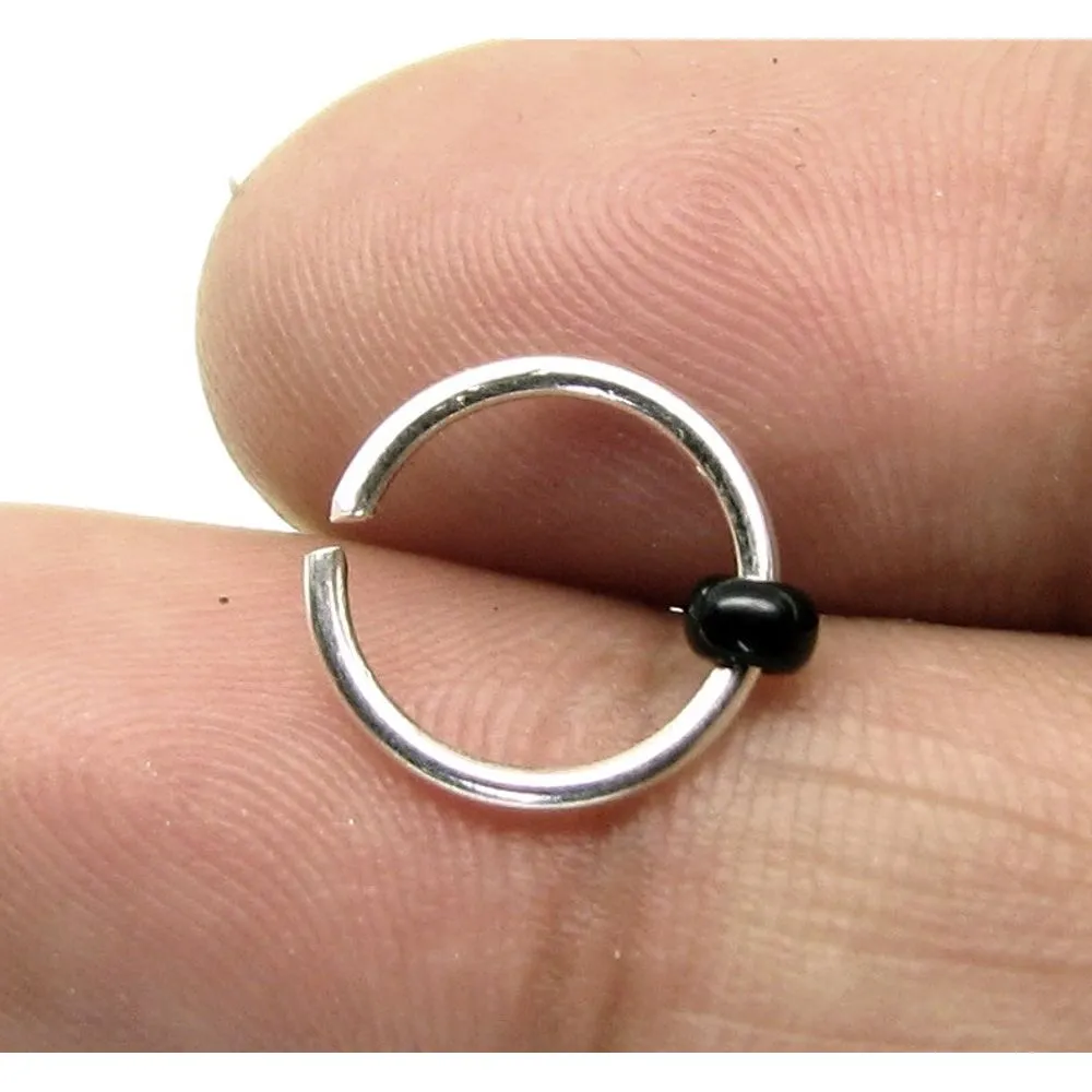 Sterling Silver septum Nose Rings (Nath) with Black Bead