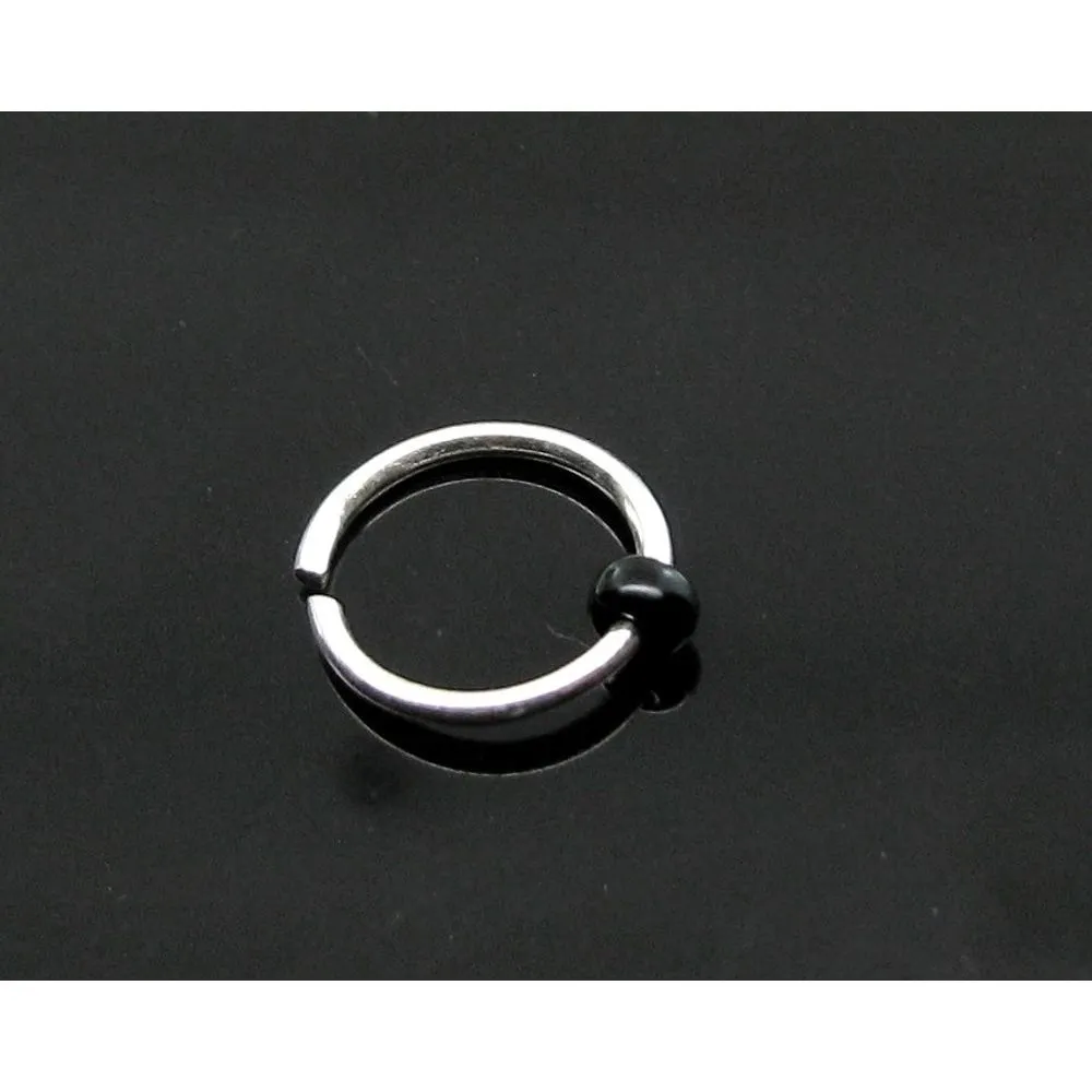 Sterling Silver septum Nose Rings (Nath) with Black Bead