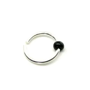 Sterling Silver septum Nose Rings (Nath) with Black Bead