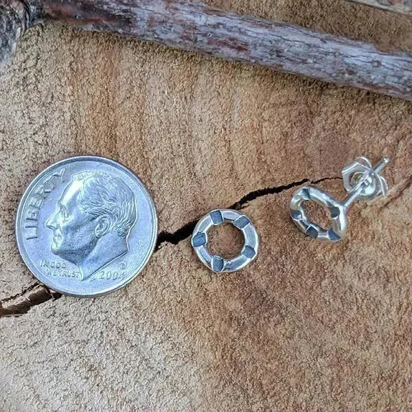 Sterling Stamped Circle Post Earrings -- Small