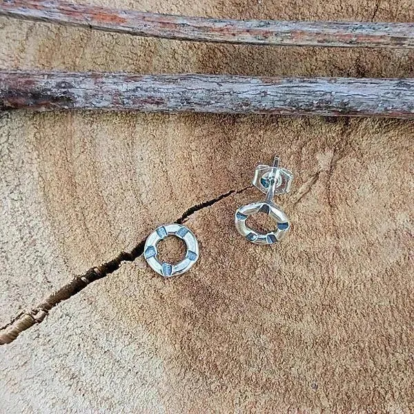 Sterling Stamped Circle Post Earrings -- Small