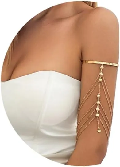 Summer Beach Multi-layered Shell Pendant Tassel Chain Upper Arm Bracelet Adjustable Open Arm Cuff Bangle Bracelets Bikini Armlet Body Accessory Jewelry for Women