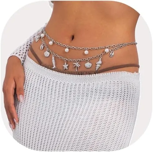 Summer Beach Oceans Style Waist Chain Jewelry Layered Starfish Shell Tassel Belly Chains Belt Bikini Pearl Waist Body Jewelry for Women