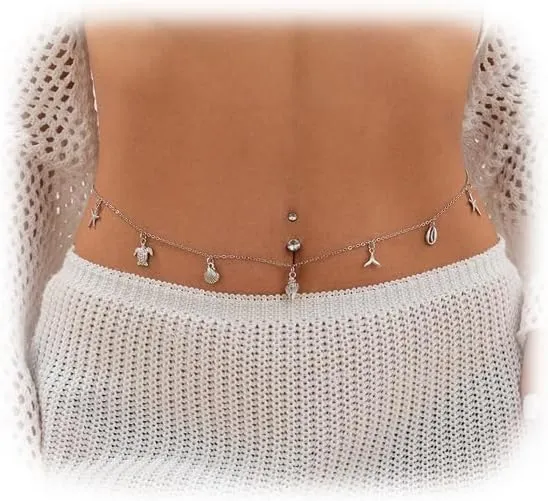 Summer Beach Starfish Pendant Belly Waist Chain Jewelry Bikini Starfish Shell Tassel Waist Body Chain Sexy Boho Belly Body Chain Jewelry for Women