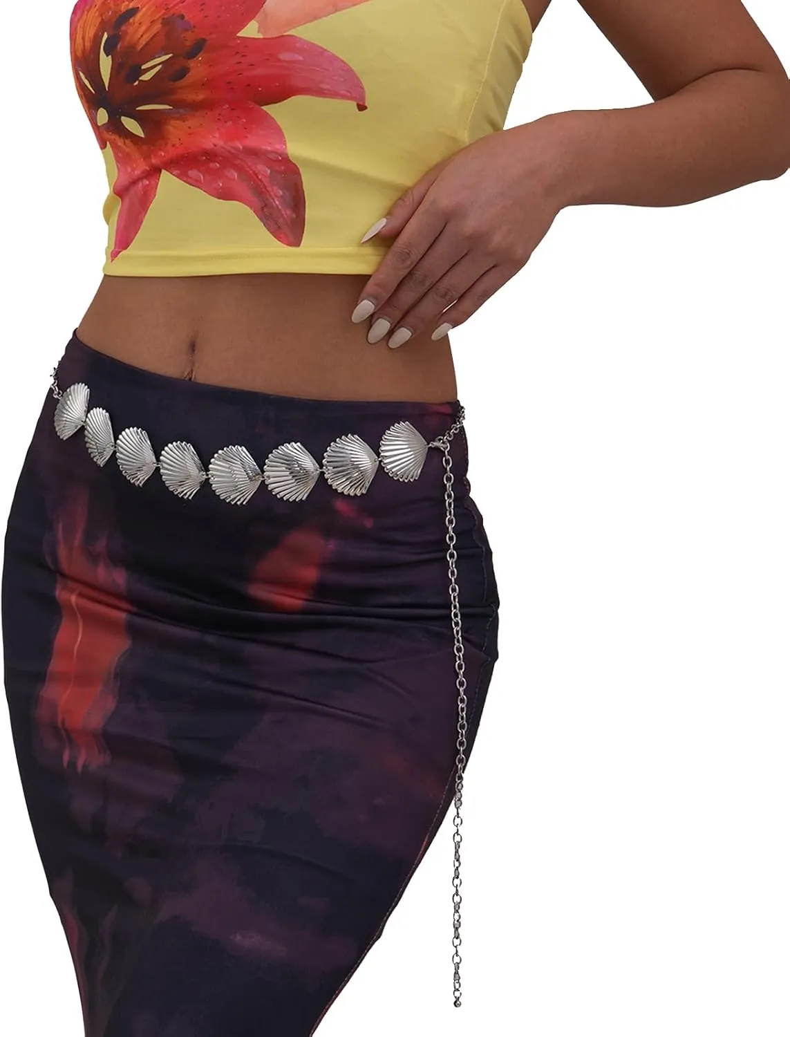 Summer Big Shell Waist Chain Belt Festival Rave Waist Body Chain Long Metal Link Belly Chain Belt Beach Body Jewelry for Women