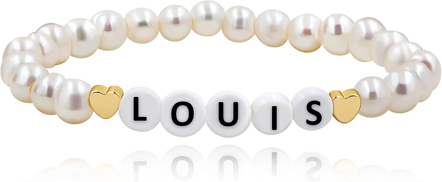 T Brand Personalized Name Bracelet, Natural Pearl/Afghan Jade/Aventurine Beaded Bracelets for Women