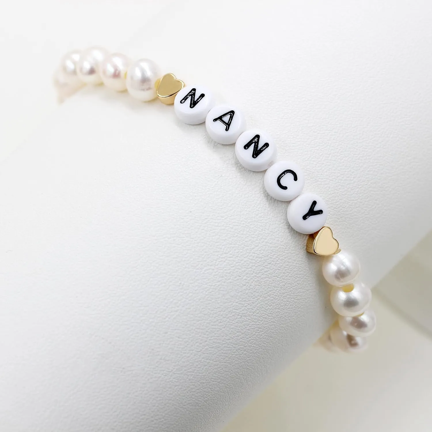 T Brand Personalized Name Bracelet, Natural Pearl/Afghan Jade/Aventurine Beaded Bracelets for Women