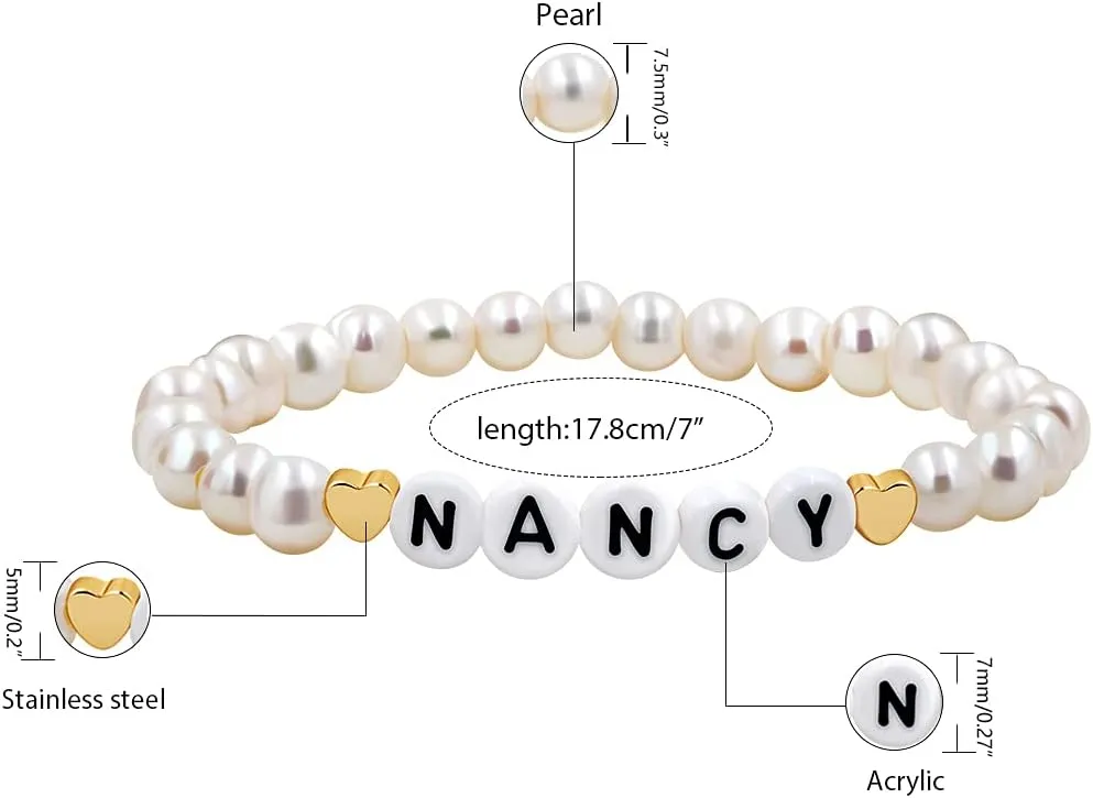 T Brand Personalized Name Bracelet, Natural Pearl/Afghan Jade/Aventurine Beaded Bracelets for Women