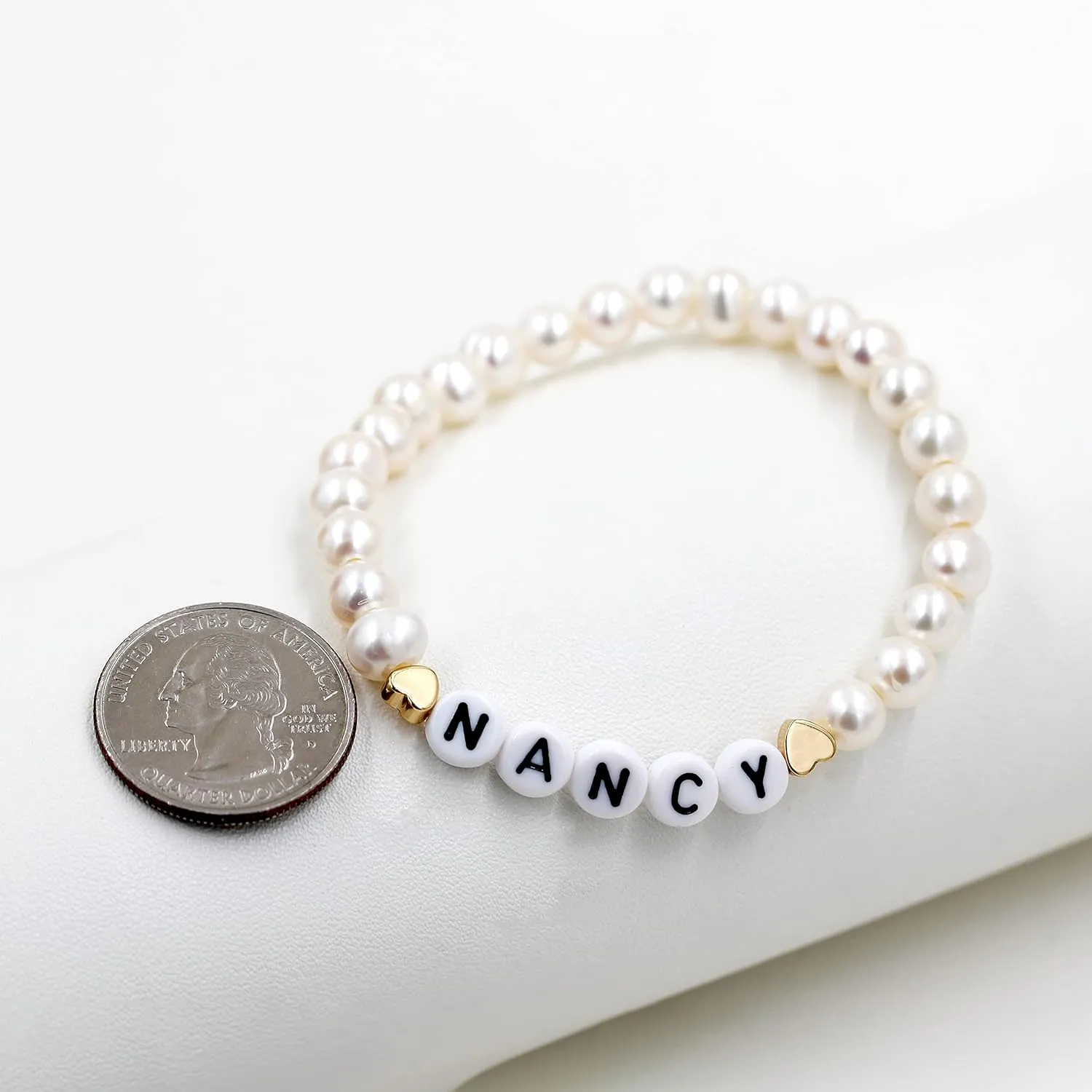 T Brand Personalized Name Bracelet, Natural Pearl/Afghan Jade/Aventurine Beaded Bracelets for Women