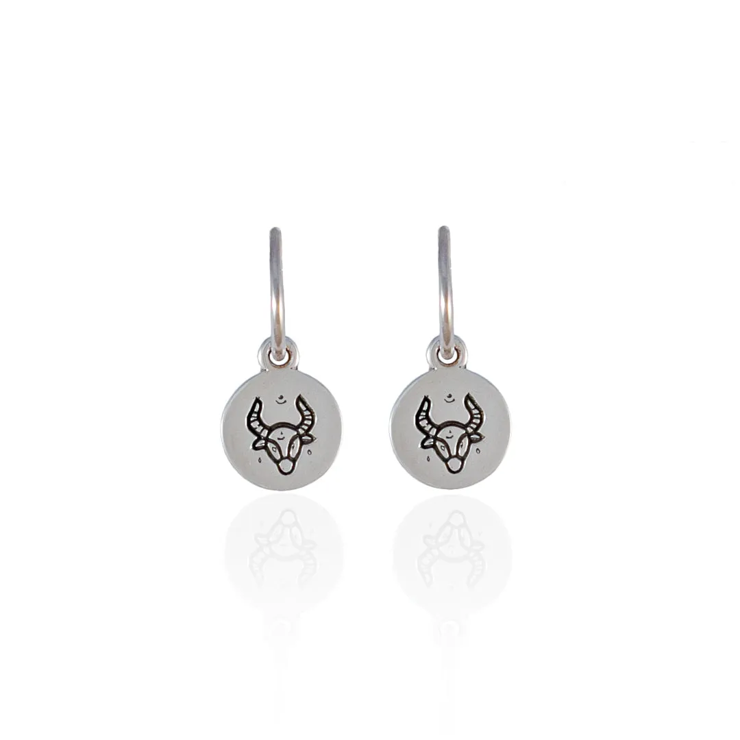 Taurus Mini Zodiac Hoops - Silver