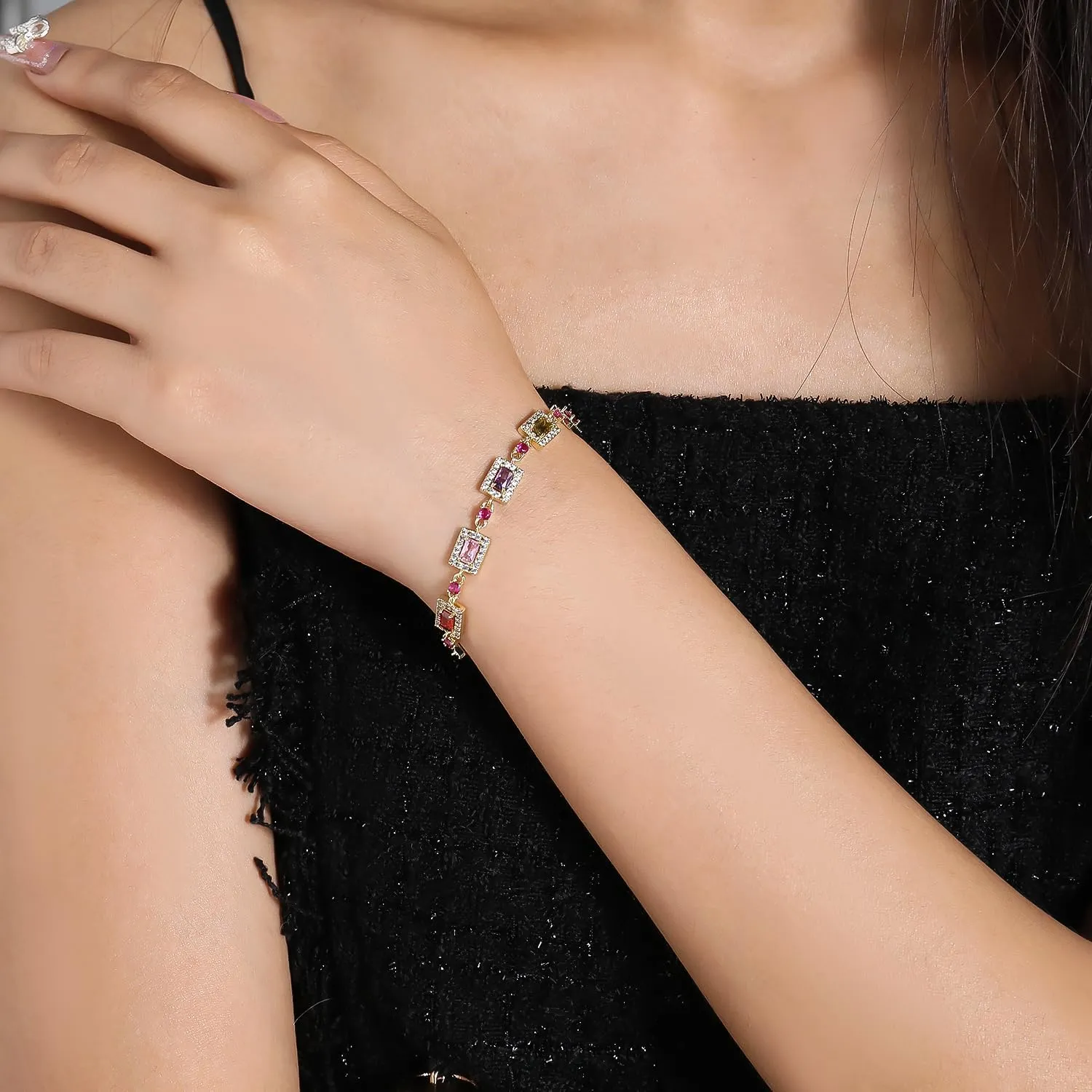 tennis bracelet gold bracelets for women womens cubic zirconia cz men aaa faux diamond anklet Birthstone small wrist Fashion Jewelry Gift set gold silver