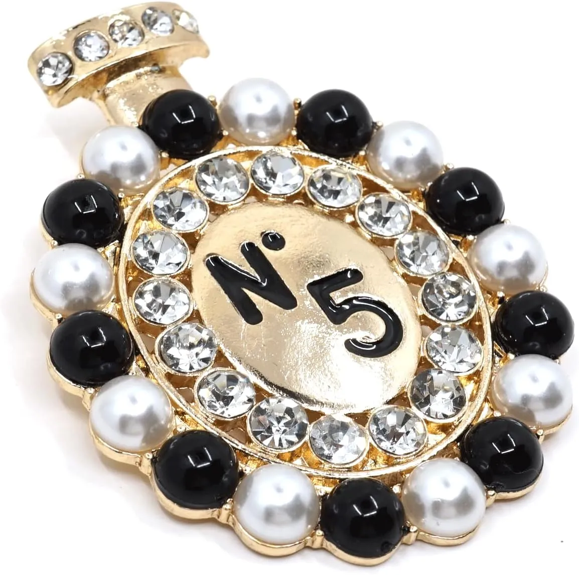 Teri's Boutique Pearl Enamel Coated Crystal PAve Perfume Bottle Shaped Women Fashion Jewelry Brooch Pins