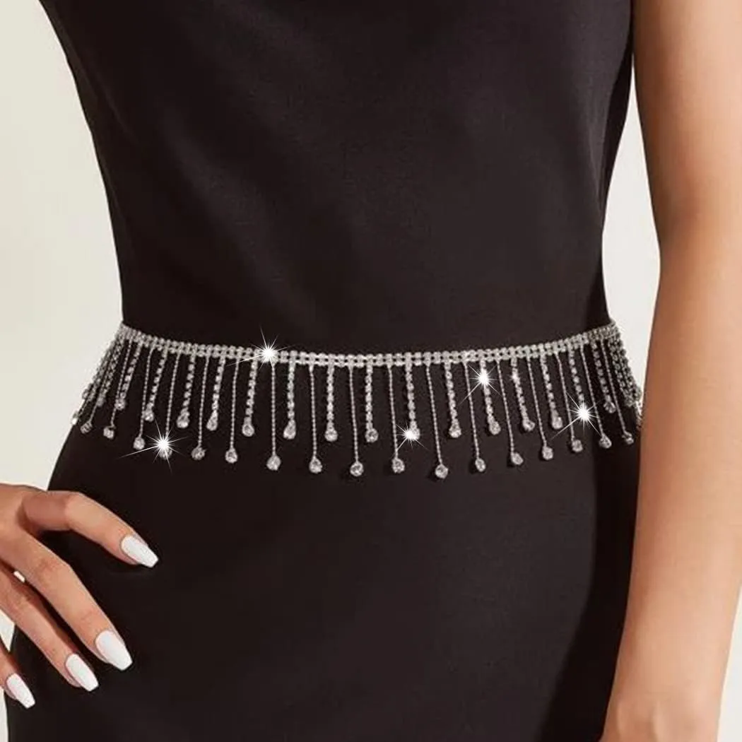Tgirls Rhinestone Waist Chain Jewelry Sexy Silver Heart Belly Chains Layered Tassels Waist Body Chains Navel Button Ring Piercing Waist Chain Body Accessory for Women