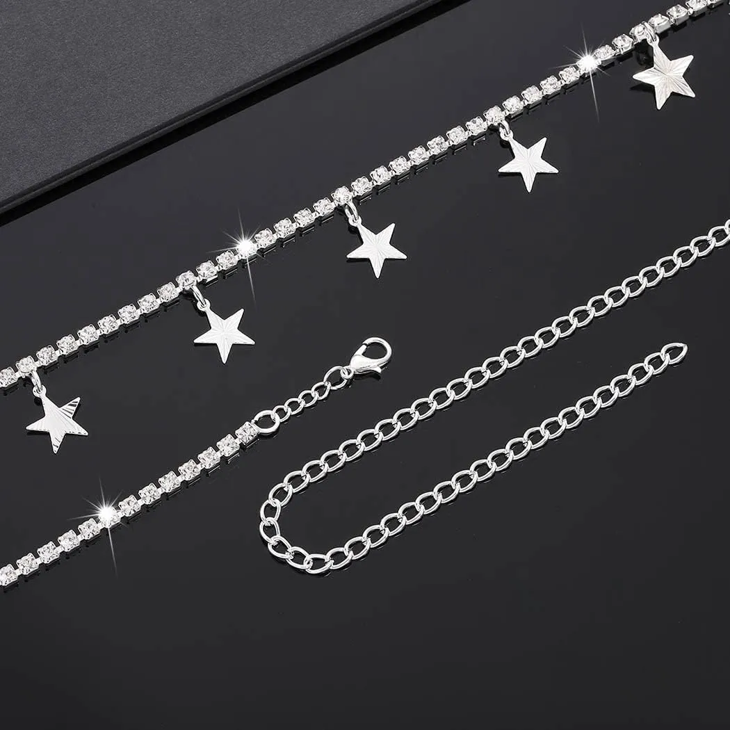 Tgirls Rhinestone Waist Chain Jewelry Sexy Silver Heart Belly Chains Layered Tassels Waist Body Chains Navel Button Ring Piercing Waist Chain Body Accessory for Women