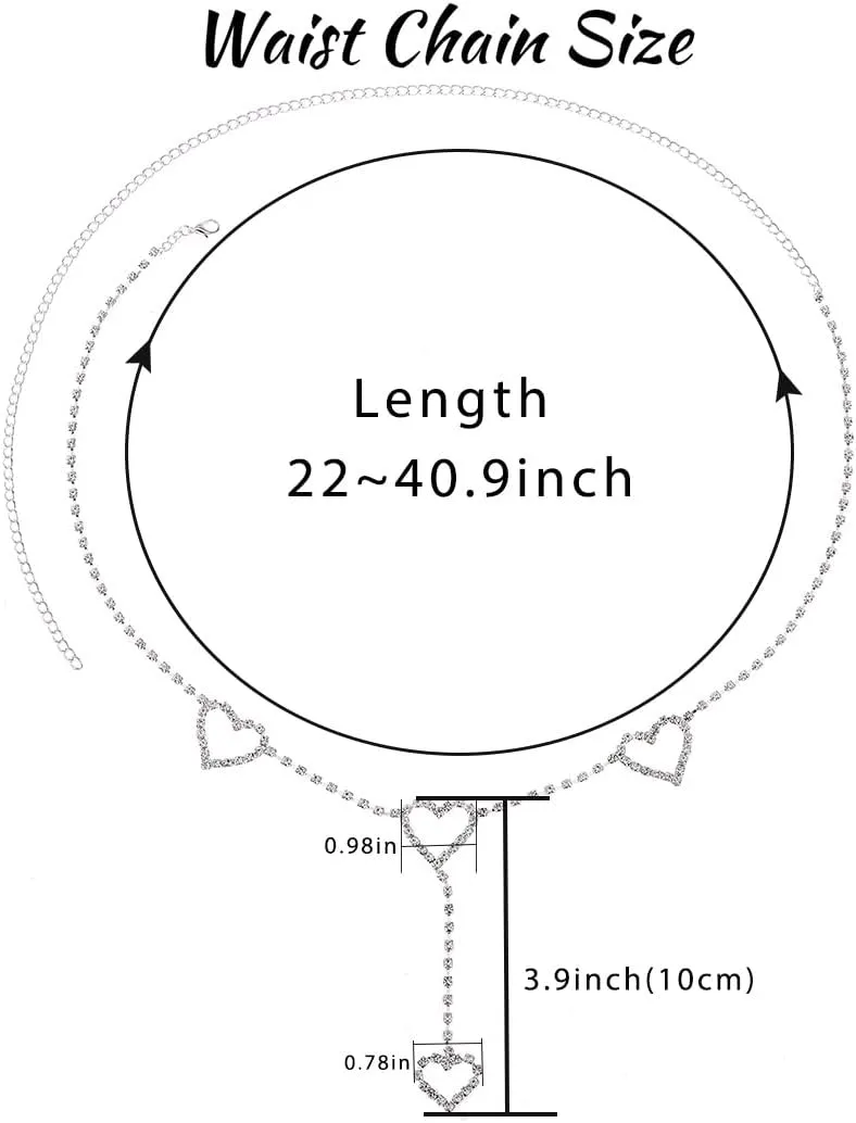 Tgirls Rhinestone Waist Chain Jewelry Sexy Silver Heart Belly Chains Layered Tassels Waist Body Chains Navel Button Ring Piercing Waist Chain Body Accessory for Women