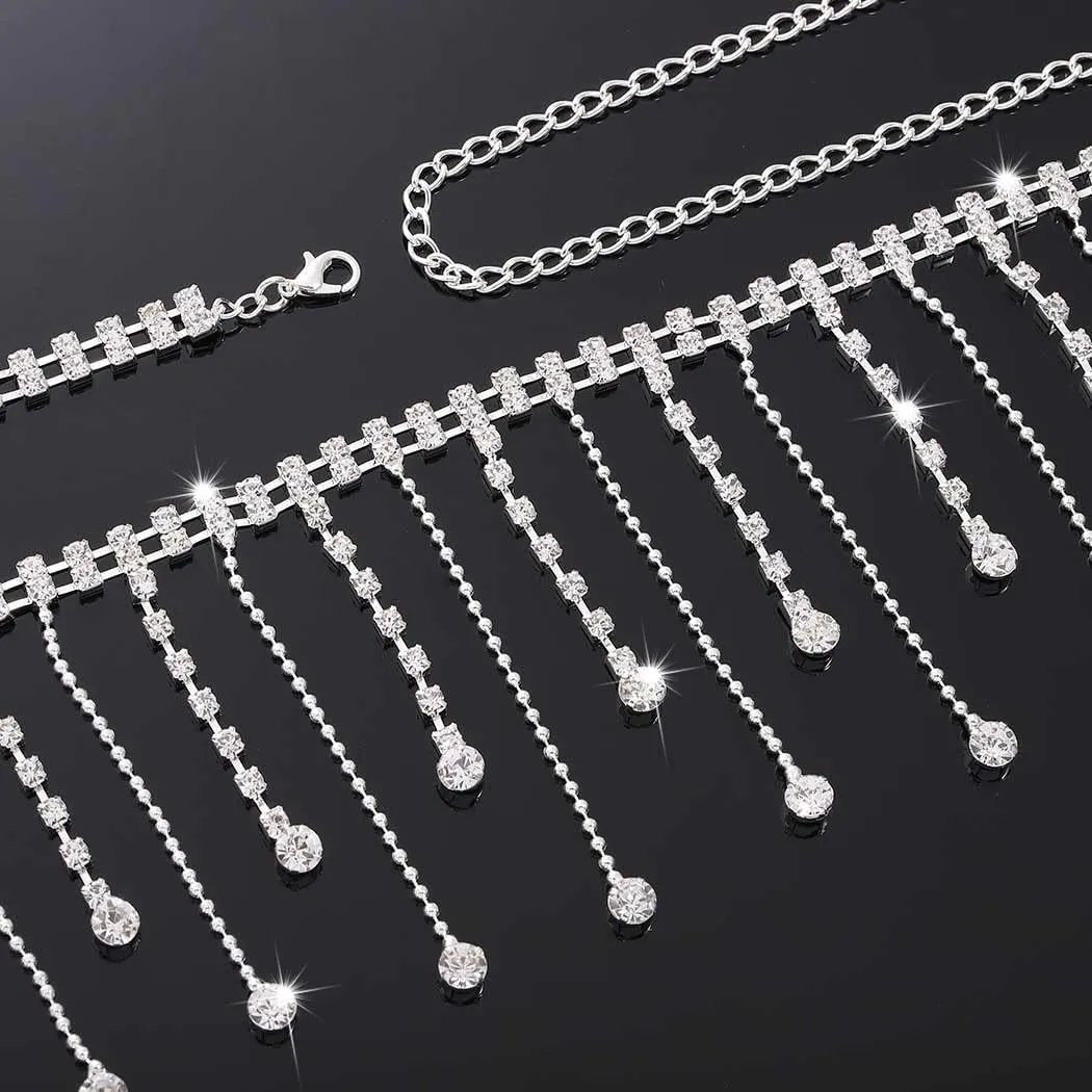 Tgirls Rhinestone Waist Chain Jewelry Sexy Silver Heart Belly Chains Layered Tassels Waist Body Chains Navel Button Ring Piercing Waist Chain Body Accessory for Women
