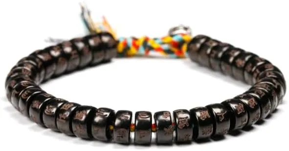 Tibetan Buddhist Handmade Woven Cotton Bracelets, Female Male Natural Coconut Shell Carving Bracelets, Yoga Bracelets, Retro Style Jewelry, 1 Piece, Nylon