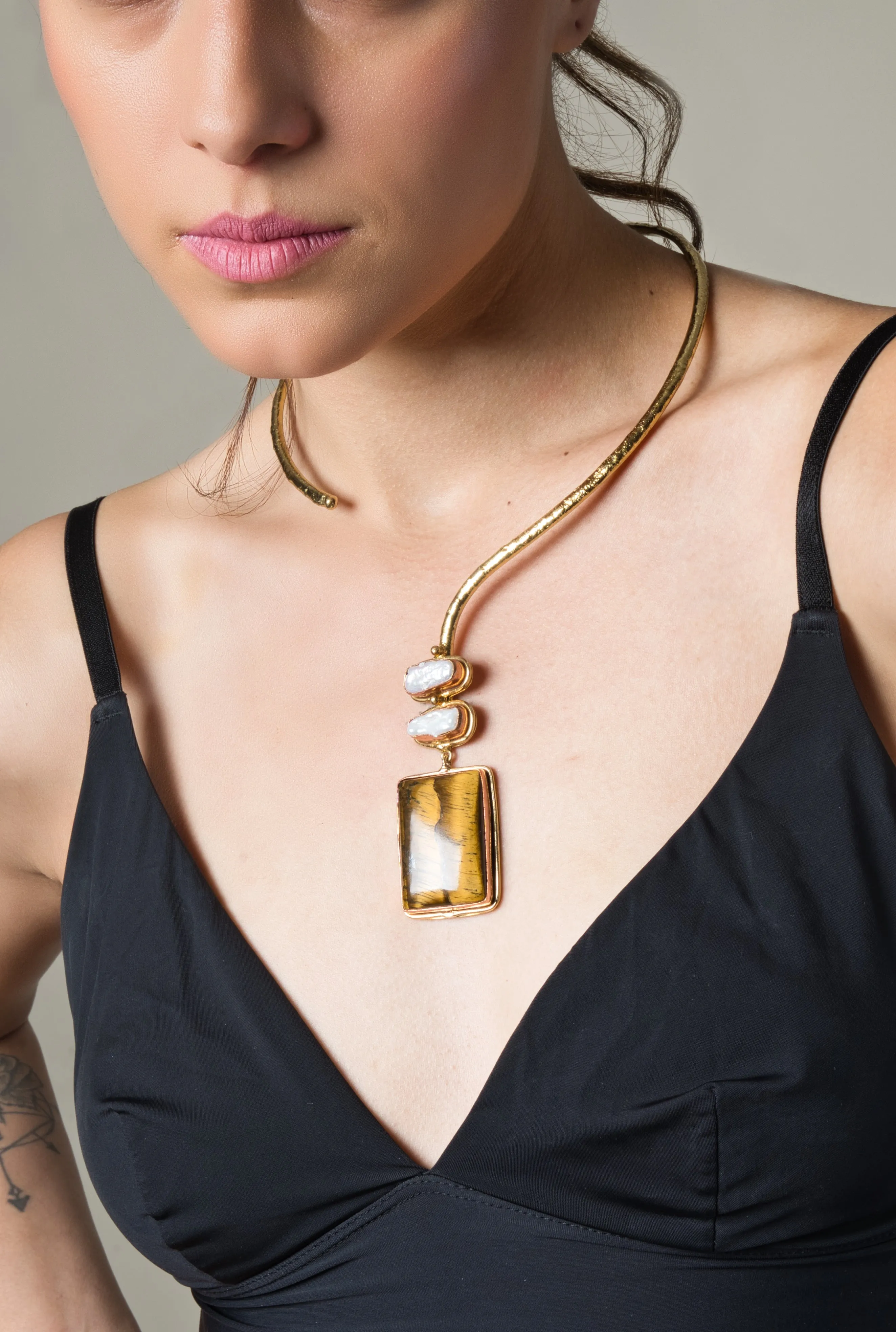 Tiger Eye with Pearl Pendant - Adjustable