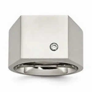 Titanuim Polished CZ Signet Ring