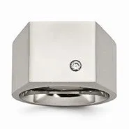 Titanuim Polished CZ Signet Ring