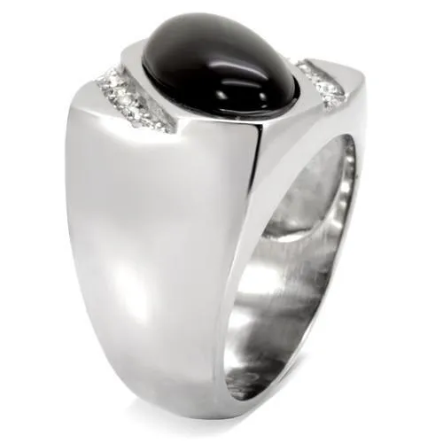 TK02214 - Stainless Steel Ring High polished (no plating) Men Semi-Precious Jet