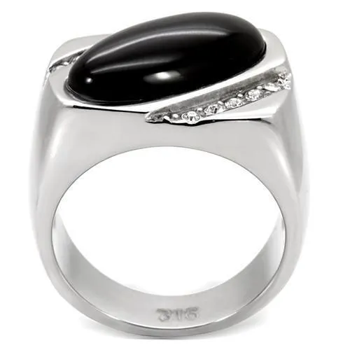 TK02214 - Stainless Steel Ring High polished (no plating) Men Semi-Precious Jet