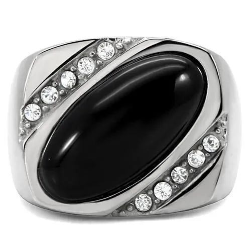 TK02214 - Stainless Steel Ring High polished (no plating) Men Semi-Precious Jet