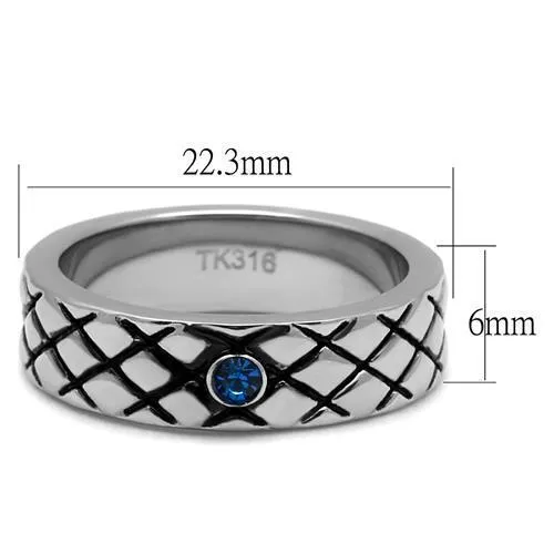 TK2565 - Stainless Steel Ring High polished (no plating) Men Top Grade Crystal Sea Blue