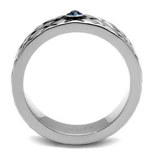 TK2565 - Stainless Steel Ring High polished (no plating) Men Top Grade Crystal Sea Blue