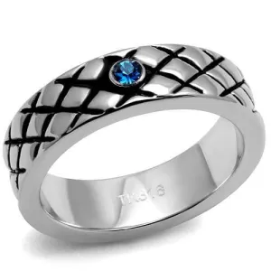 TK2565 - Stainless Steel Ring High polished (no plating) Men Top Grade Crystal Sea Blue