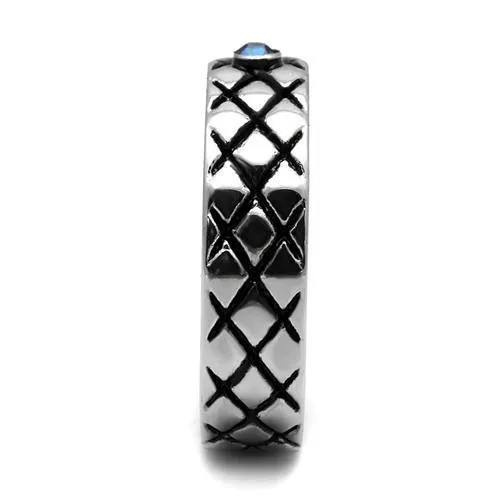TK2565 - Stainless Steel Ring High polished (no plating) Men Top Grade Crystal Sea Blue