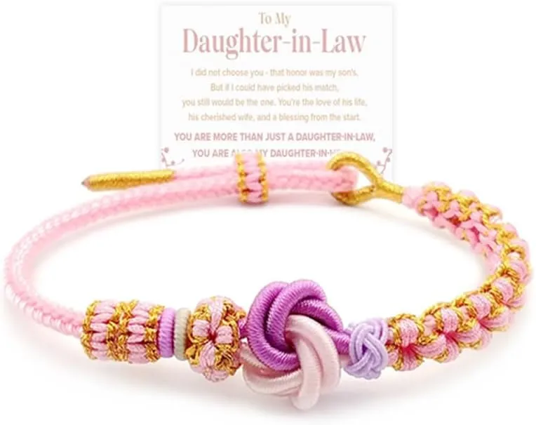 To My Daughter-in-Law, You Are My Daughter-in-Heart Peach Blossom Knot Bracelet, Adjustable Braided Bracelet, A Link That Can Never Be Undone, Wristband Gifts for Women Jewelry