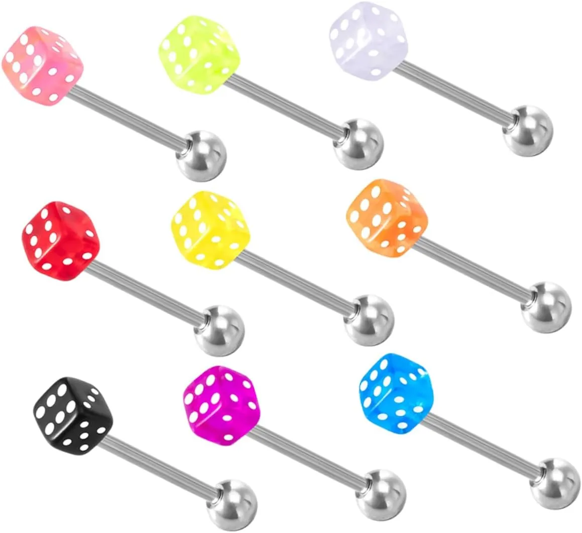 Tongue Rings Tongue Piercing Acrylic Dice Nails Safe Unique Jewelry Present