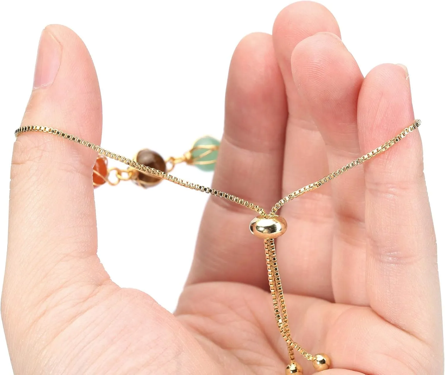 Top Plaza 7 Chakra Bracelet Healing Crystal Stone Bead Ankle Bracelets Adjustable 14K Gold Plated Bracelets for Women Ladies Birthday Gifts Mom Gifts