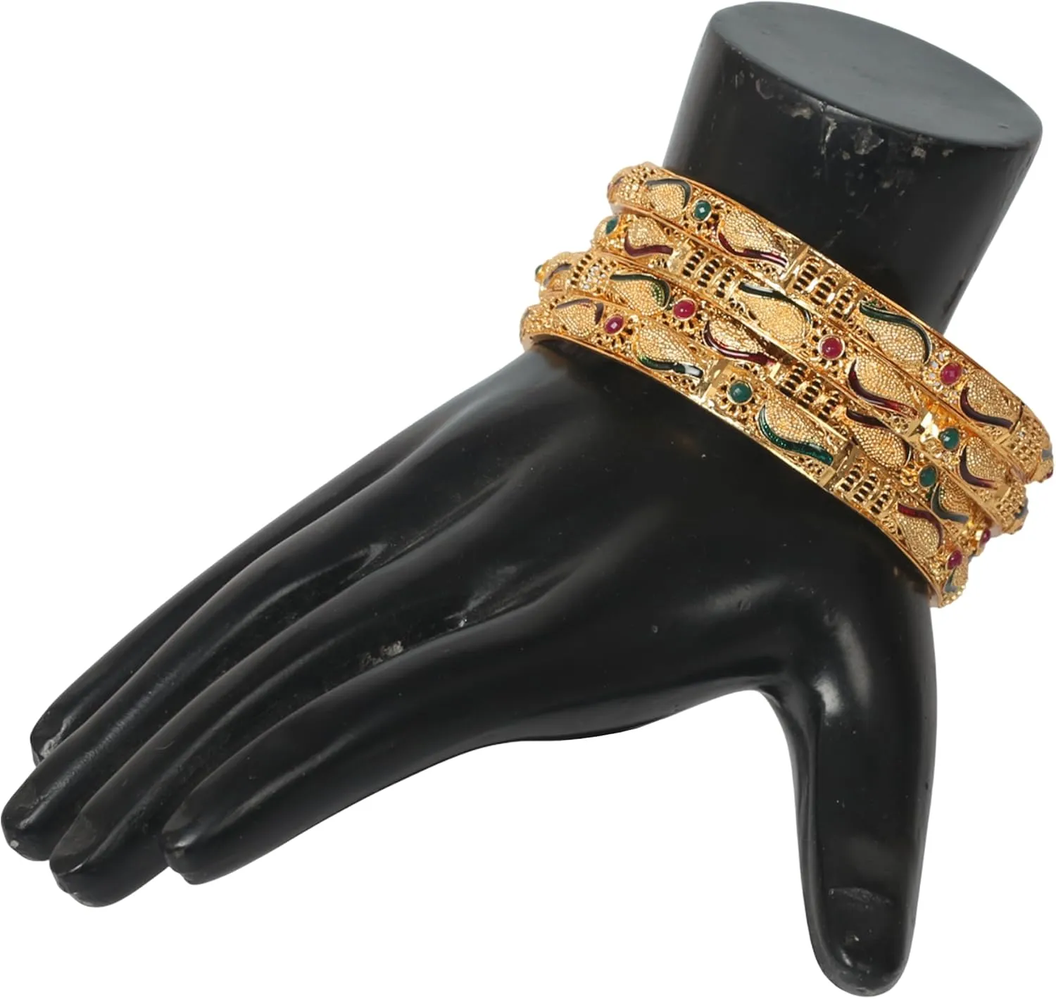 Touchstone Golden Bangle Collection Indian Bollywood Desire Beautifully Carved Conch Shell Inspired Thick Designer Jewelry Bangle Bracelets. Set of 4. in Gold Tone for Women