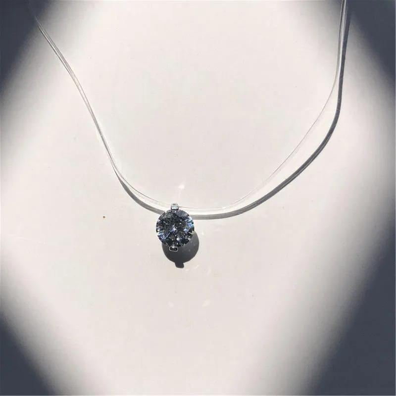 Transparent Chain Fishing Line Invisible Women Zircon Pendants Necklace Jewelry Transparent necklace
