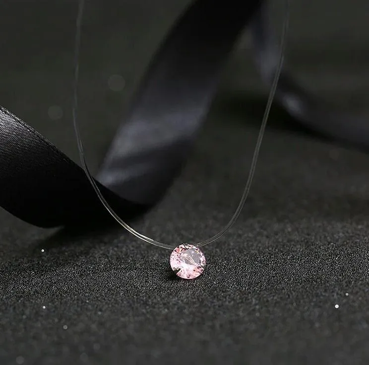 Transparent Chain Fishing Line Invisible Women Zircon Pendants Necklace Jewelry Transparent necklace
