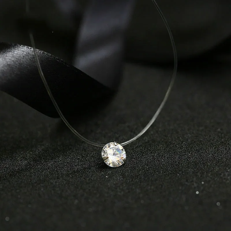 Transparent Chain Fishing Line Invisible Women Zircon Pendants Necklace Jewelry Transparent necklace
