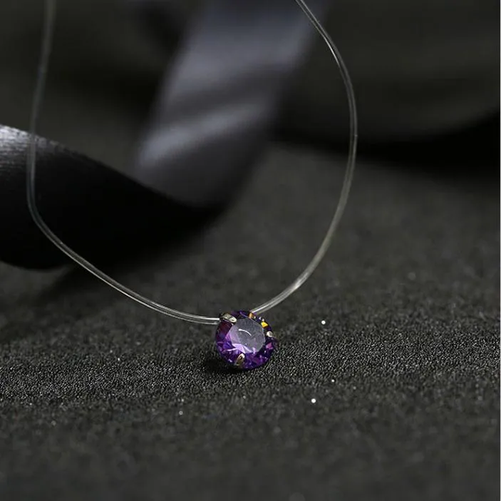 Transparent Chain Fishing Line Invisible Women Zircon Pendants Necklace Jewelry Transparent necklace