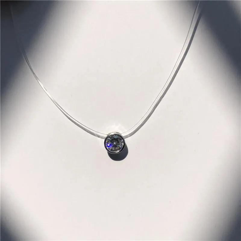Transparent Chain Fishing Line Invisible Women Zircon Pendants Necklace Jewelry Transparent necklace