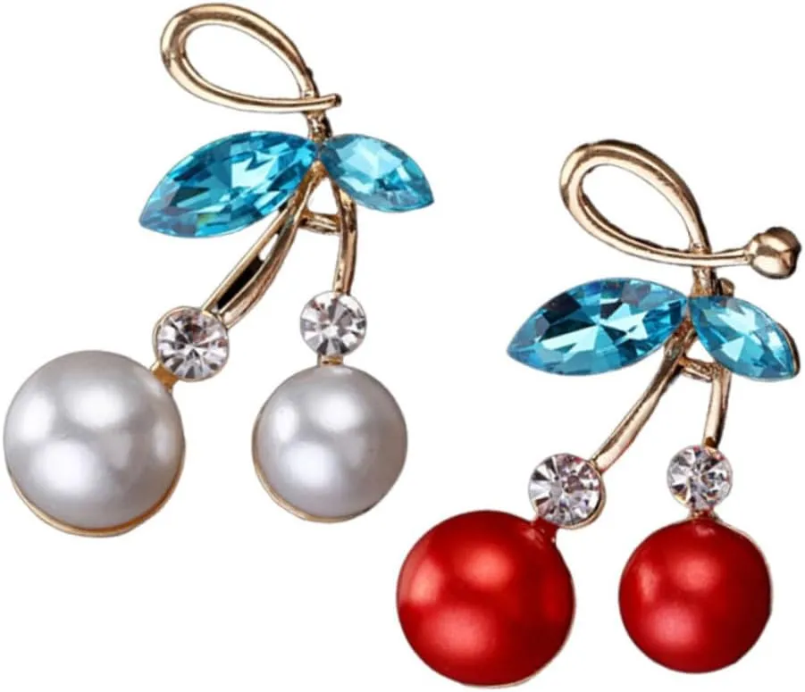 Trendy Jewelry for Women Artificial Pearl Brooches Cherry Flower Design Alloy Brooch
