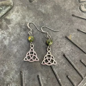 Triquetra with Rainforest Jasper Earrings