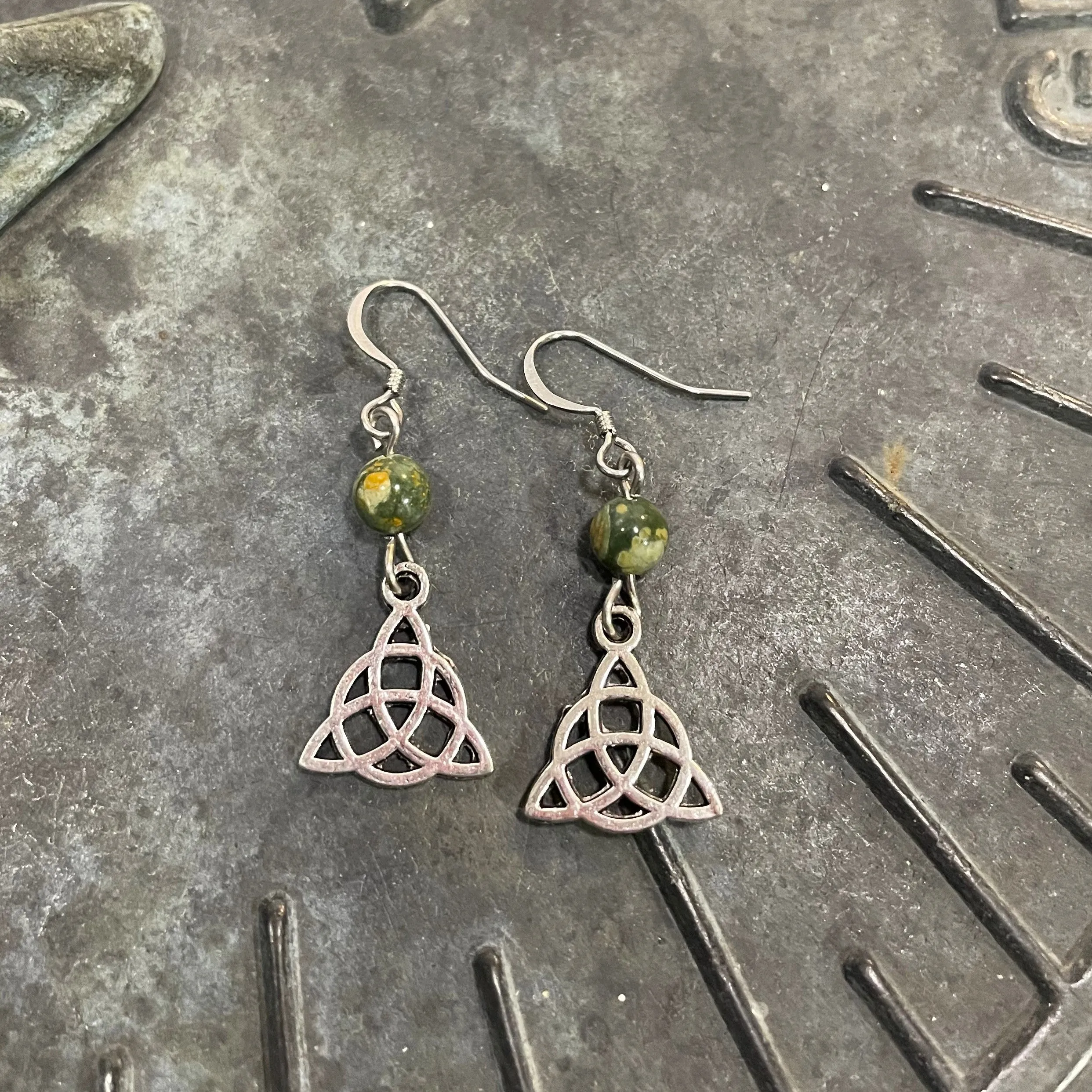 Triquetra with Rainforest Jasper Earrings