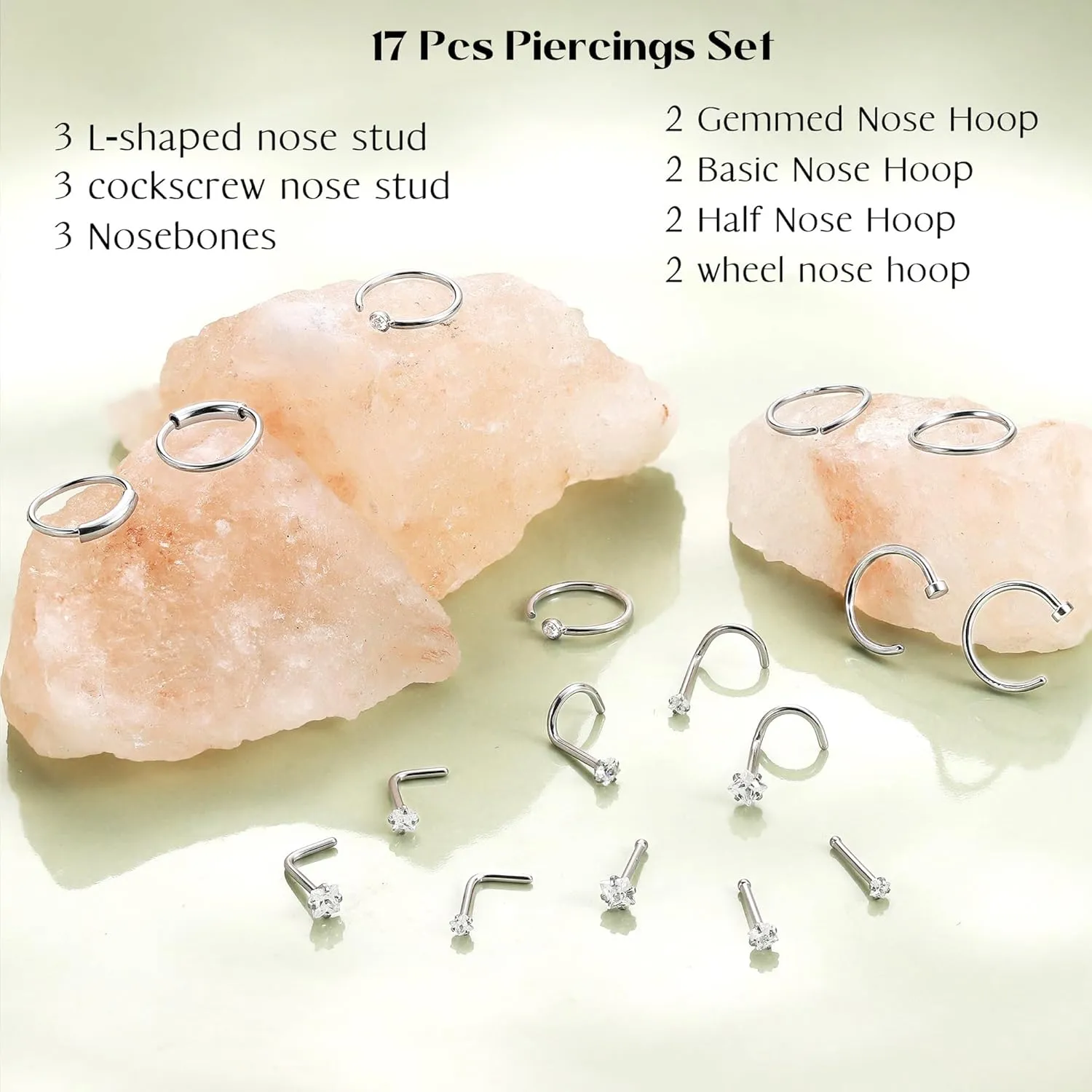 UBGICIG 22G 20G 18G Nose Rings Hoops Studs for Women 316L Surgical Steel Cork Screw Nose Rings L Shape Nostril Piercing Jewelry