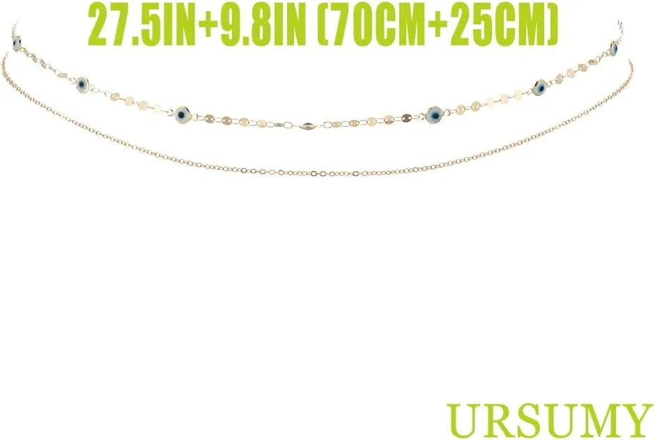 Ursumy Gold Body Chain Dainty Layered Waist Chains Sequins Belly Chain Belt Cross Bikini Waist Body Jewelry for Women