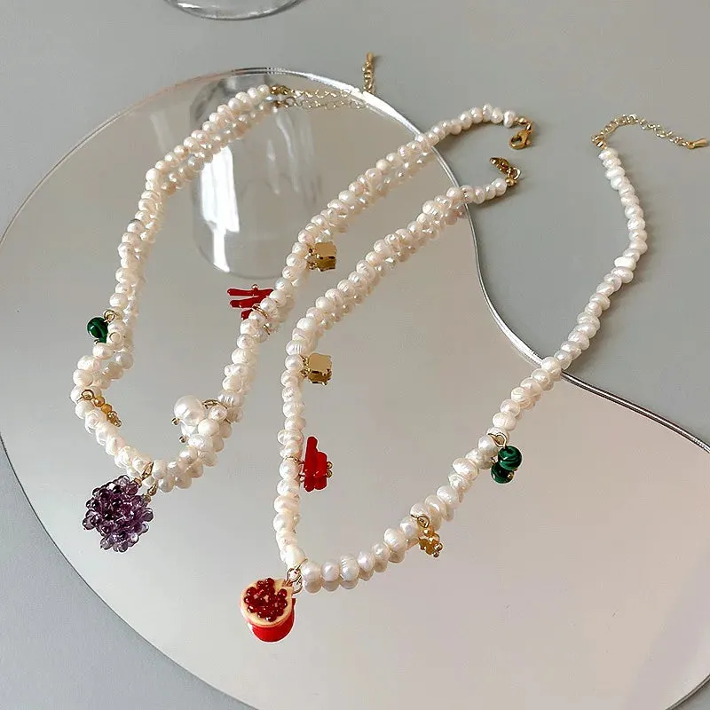 VAIGE Elegant Baroque Freshwater Pearl Grapes & Grapefruit Pendant Necklace - Stunning Jewelry in White and Pink