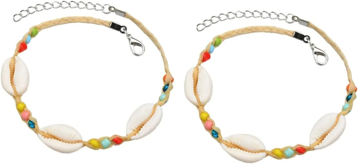 VALICLUD 2pcs Style Beads Bracelets Shell Anklet Jewelry for Women Durable Ankle Chain Accessory for Parties Travel and Daily Wear