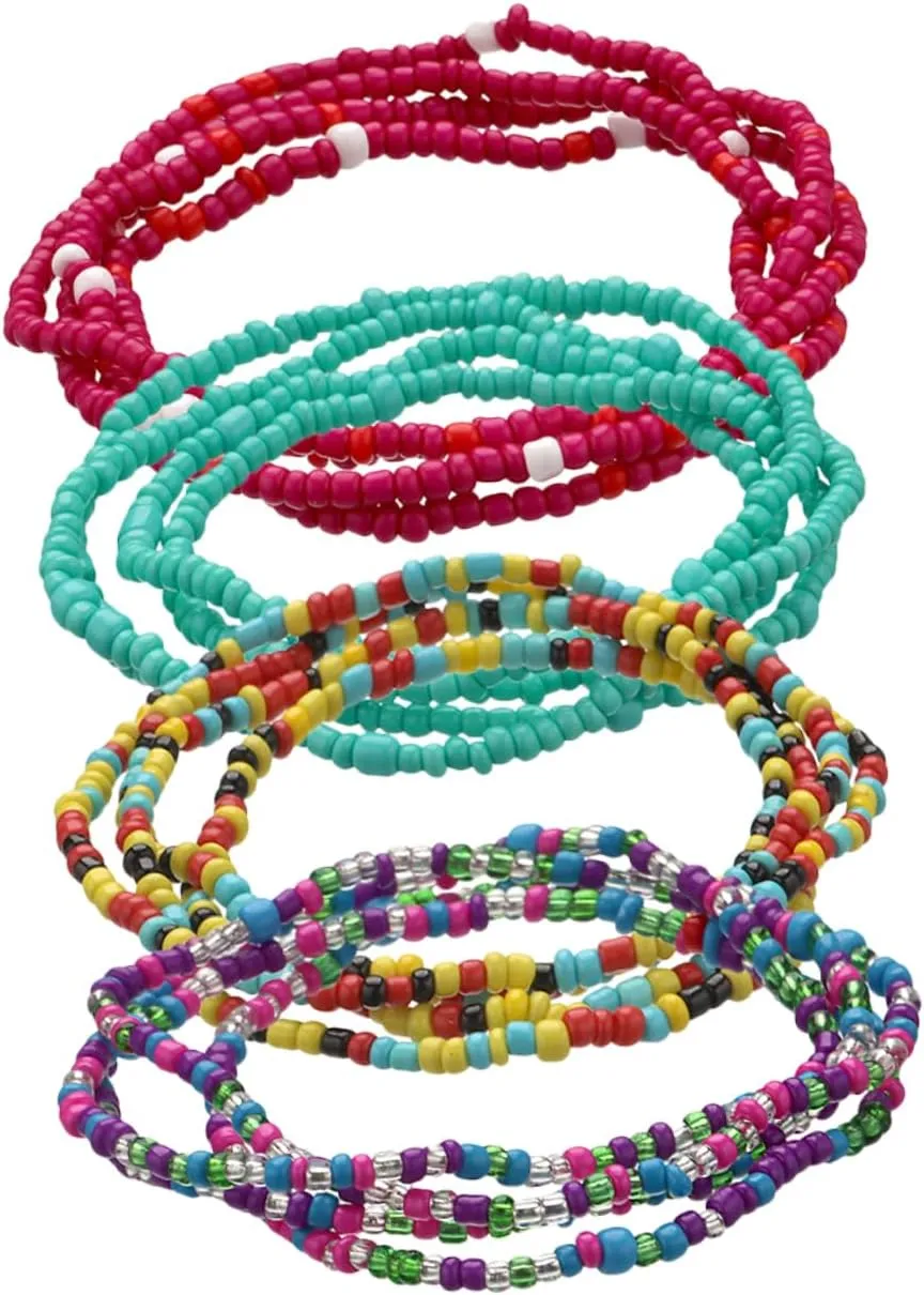 VALICLUD 4pcs African Waist Bead Chain Colorful Beaded Shell Belt for Women Beach Body Jewelry Elastic Belly Chain Set