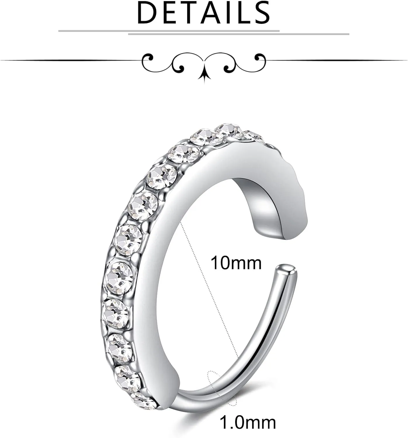 VCMART 18g Nose Rings for Women Stainless Steel Opal Clicker Hinged Hoops & Threadless Flat Back Studs Earrings Cartilage Helix Tragus Nose Nostril Piercing Jewelry 18 Gauge Silver Gold